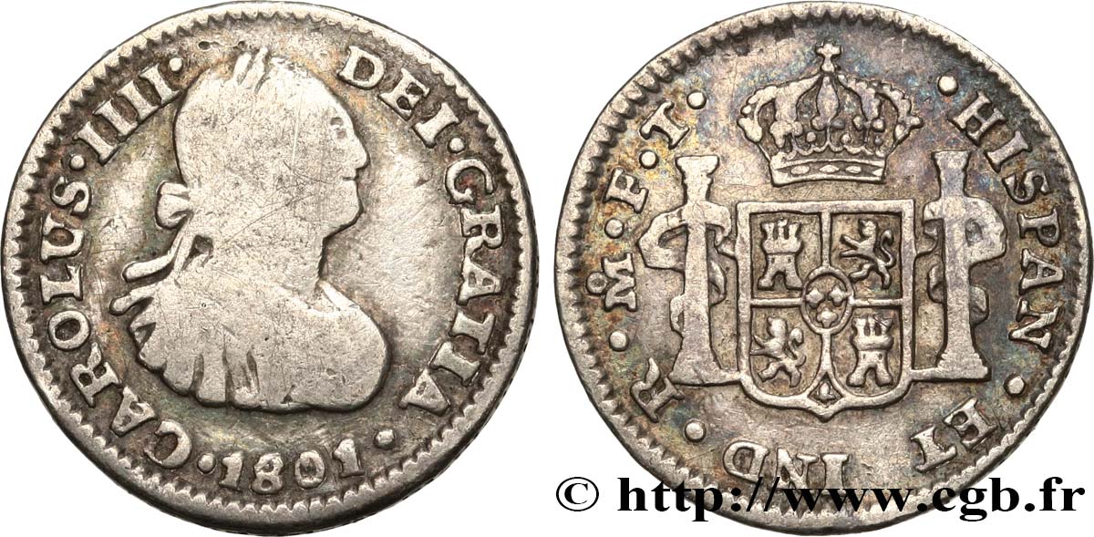 MEXICO 1/2 Real Charles IV 1801 Mexico VF 