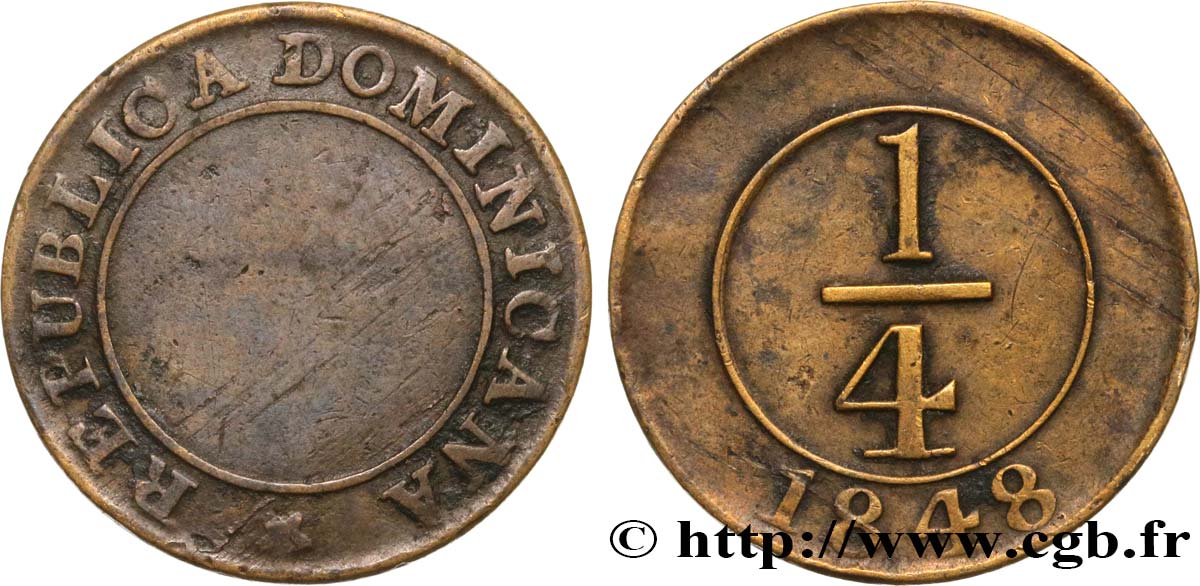 DOMINICAN REPUBLIC 1/4 Real 1848  VF 