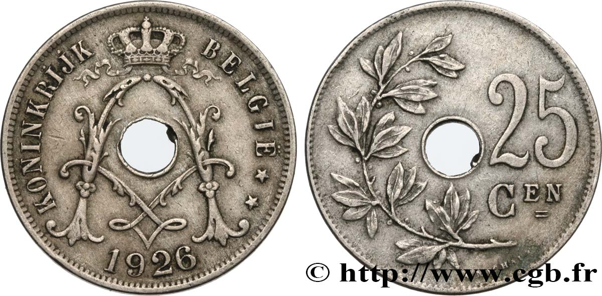 BELGIQUE 25 Centiemen (Centimes) 1926  TTB 