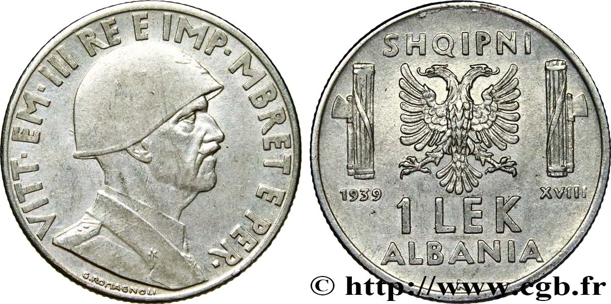 ALBANIE 1 Lek Victor-Emmanuel III d’Italie 1939 Rome SUP 