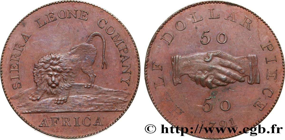 SIERRA LEONE 50 Cents Proof en cuivre Sierra Leone Company 1791  MS 