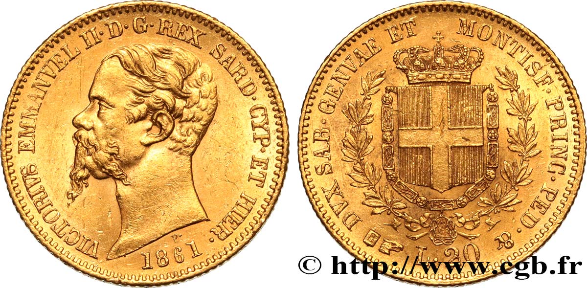 ITALIA - REGNO DE SARDINIA 20 Lire Victor-Emmanuel II 1861 Turin MS 