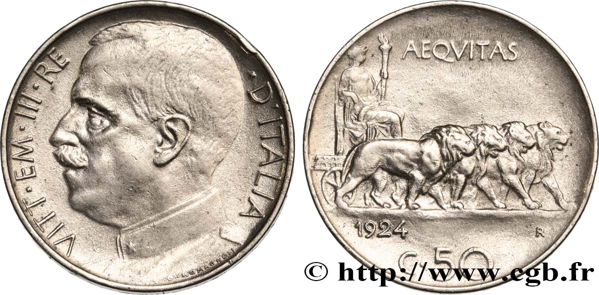 ITALIA 50 Centesimi Victor Emmanuel III 1924 Rome  SPL 