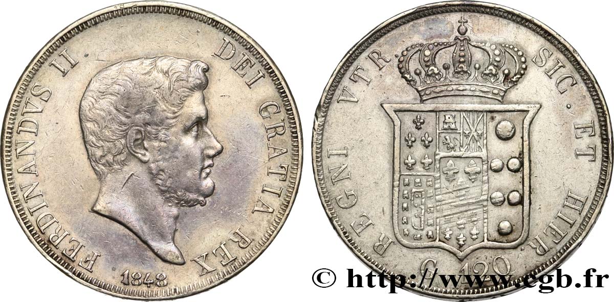 ITALIE - ROYAUME DES DEUX-SICILES 120 Grana Ferdinand II 1848 Naples TTB+/SUP 