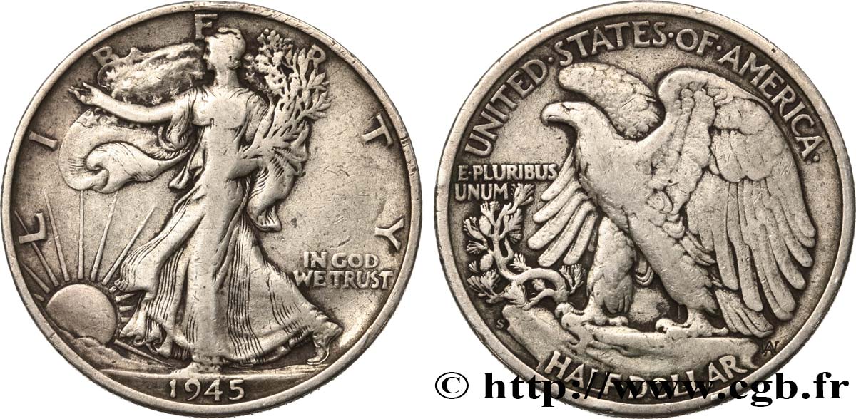 ÉTATS-UNIS D AMÉRIQUE 1/2 Dollar Walking Liberty 1945 San Francisco TB+ 
