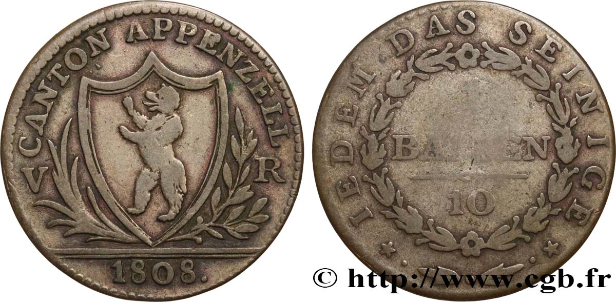 SUISSE - CONFÉDÉRATION HELVÉTIQUE - CANTON D APPENZELL 1 Batzen 1808  TB 