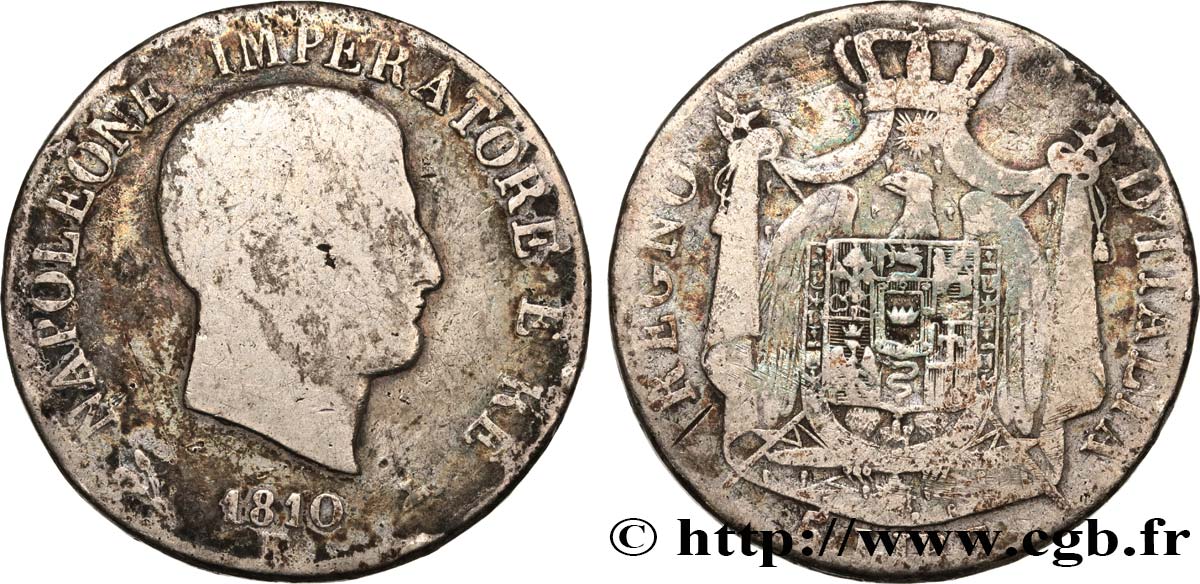 ITALIE - ROYAUME D ITALIE - NAPOLÉON Ier 5 lire 1810 Bologne B 