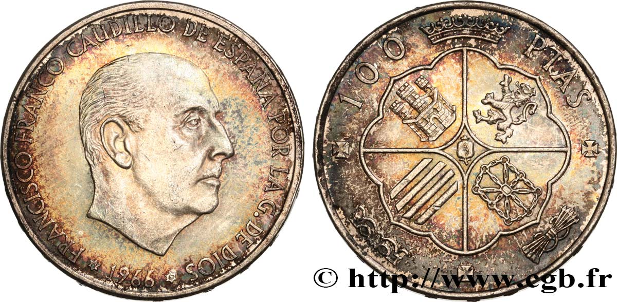 ESPAGNE 100 Pesetas Francisco Franco (1967 dans les étoiles) 1966 Madrid SUP 