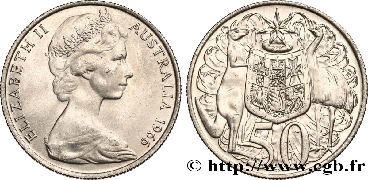 AUSTRALIA 50 Cents Elisabeth II 1966  MS 