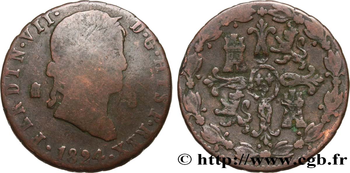 ESPAGNE 8 Maravedis Ferdinand VII 1824 Ségovie B+ 