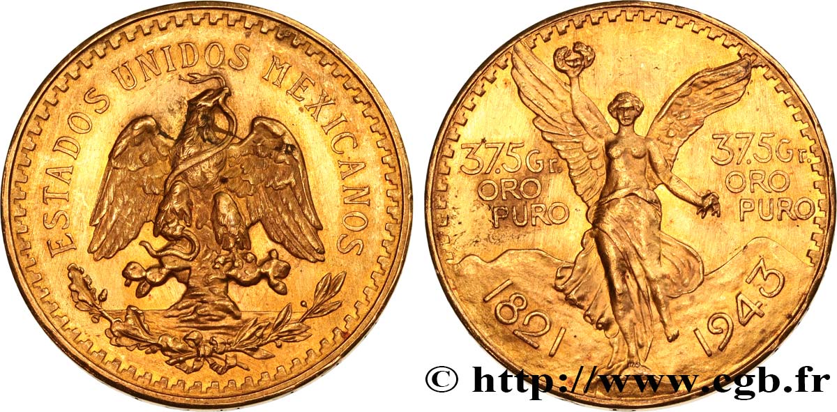 OR, PALLADIUM ET PLATINE INVESTISSEMENT 50 Pesos or 1943 Mexico SPL 