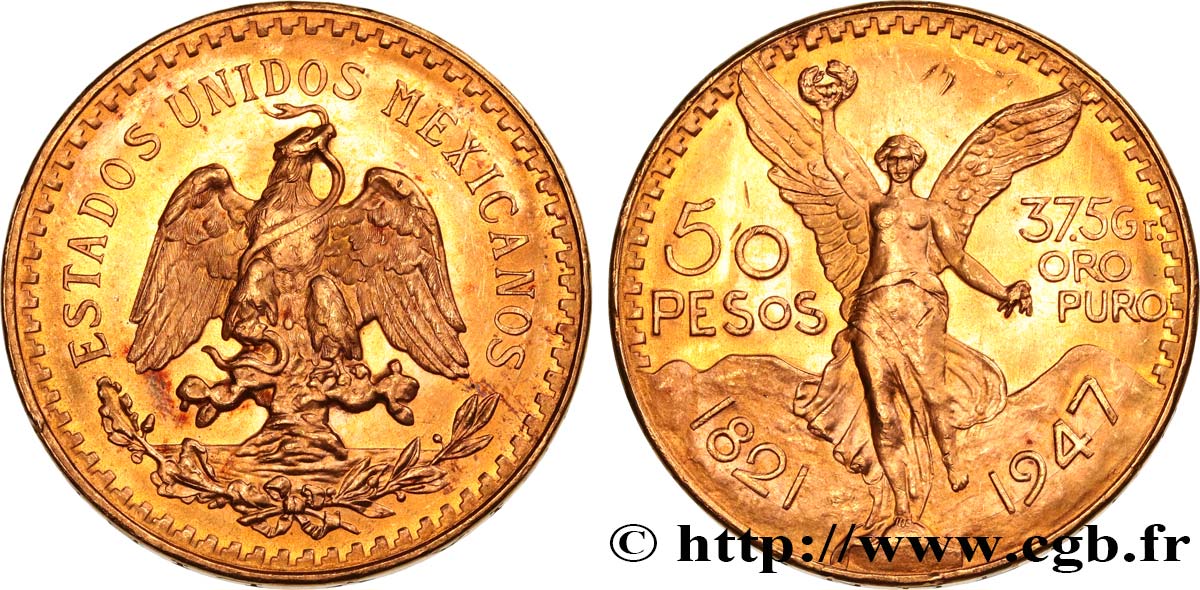 INVESTMENT GOLD 50 Pesos or 1947 Mexico MS 