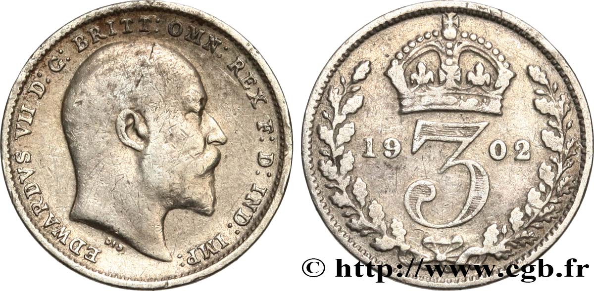 ROYAUME-UNI 3 Pence Edouard VII 1902  TB+ 