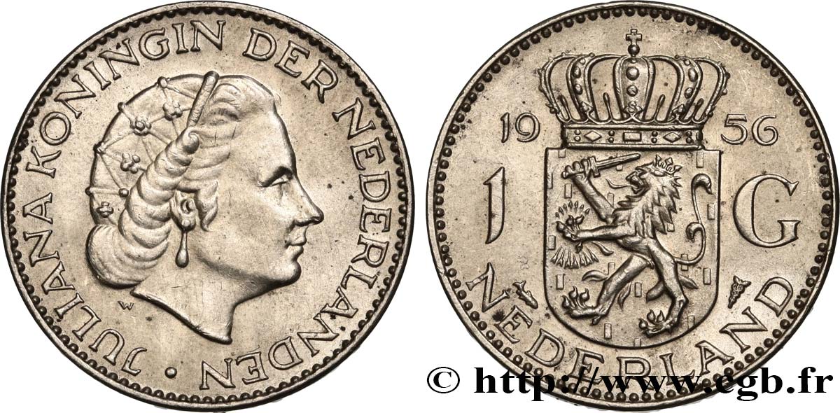 NIEDERLANDE 1 Gulden Juliana 1956  VZ 