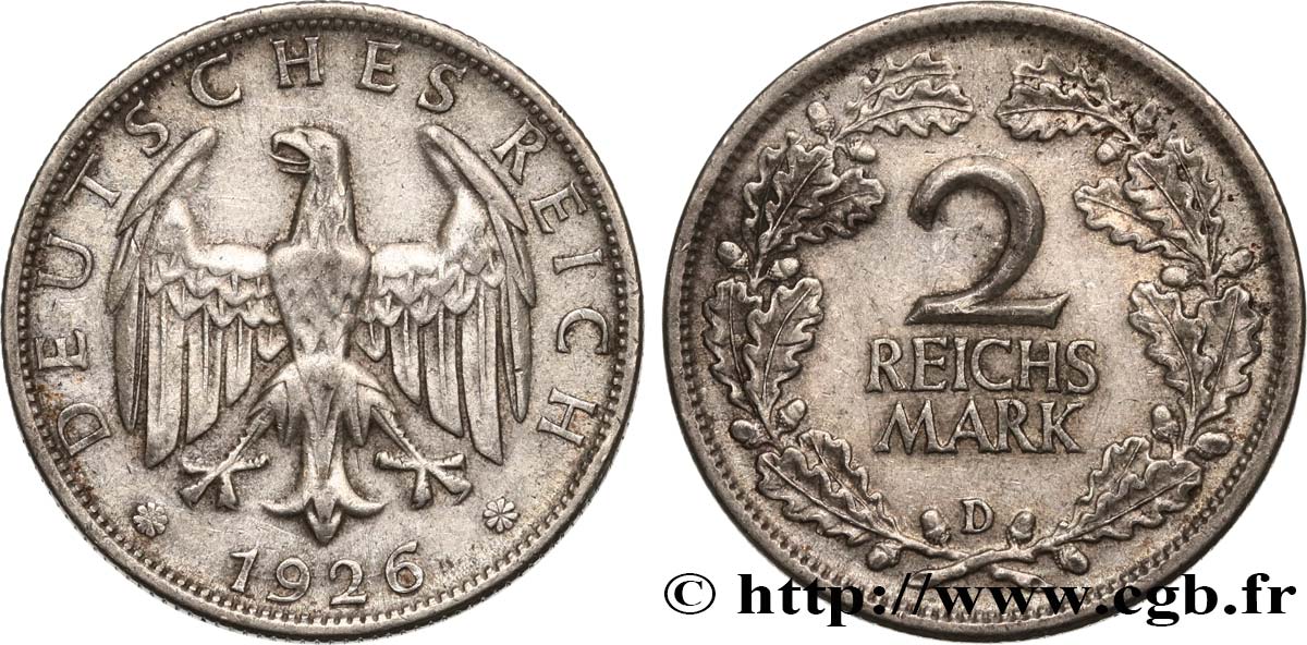 GERMANIA 2 Reichsmark aigle 1926 Munich q.SPL 