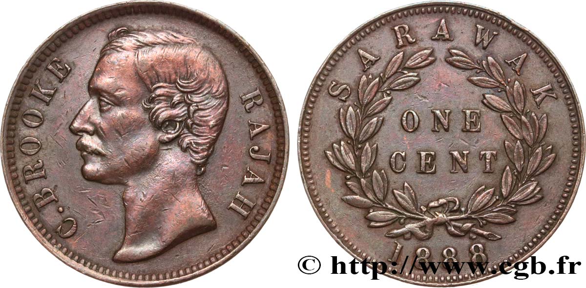 SARAWAK 1 Cent Sarawak Rajah J. Brooke 1888  AU 
