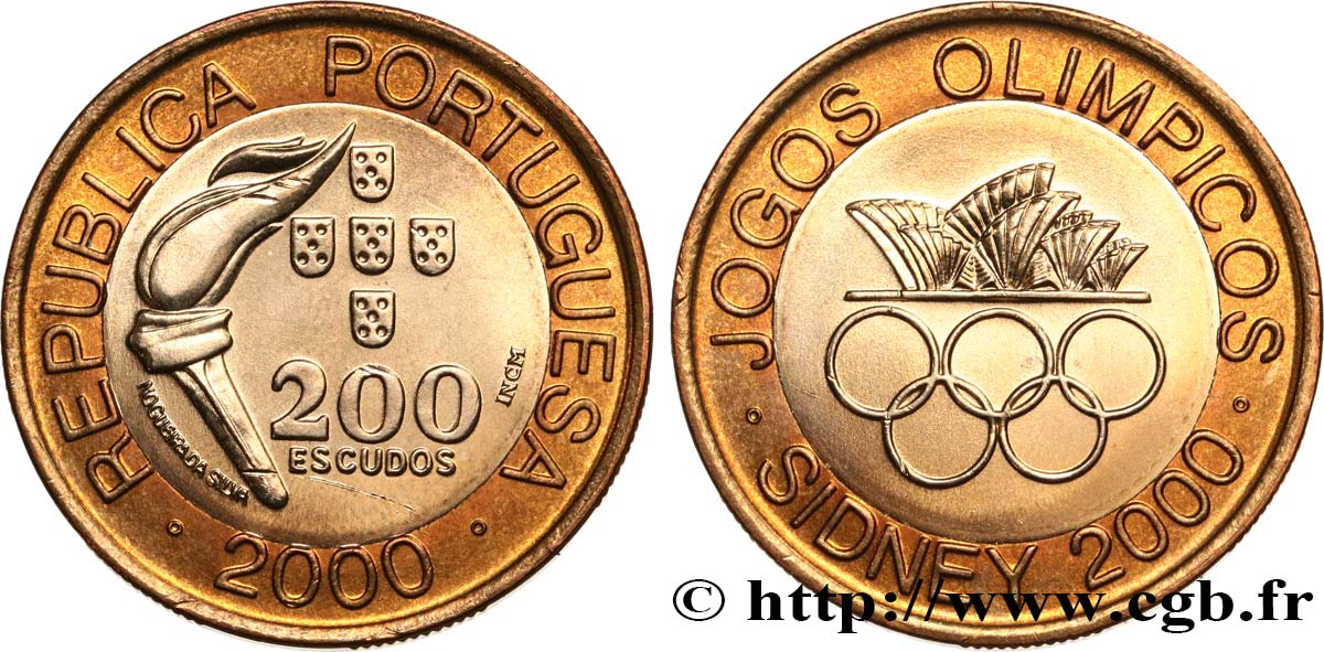 PORTOGALLO 200 Escudos Jeux Olympiques de Sydney : torche / anneaux olympiques et opéra de Sydney 2000  MS 