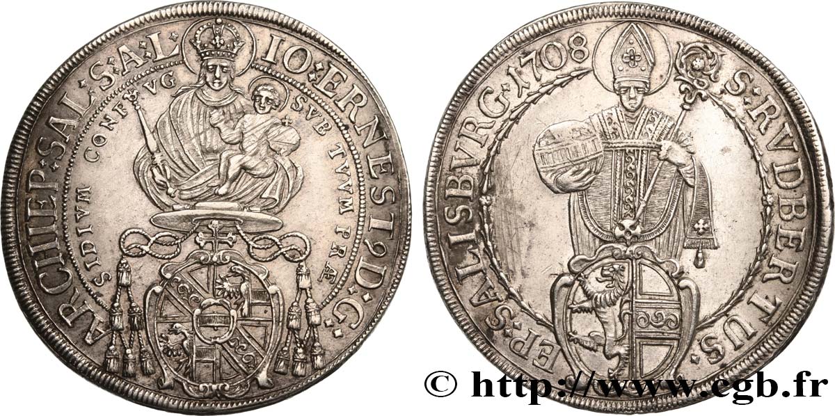 AUTRICHE - SALZBOURG 1 Thaler frappé au nom de l’archevêque Jean Ernest 1708  TTB+ 
