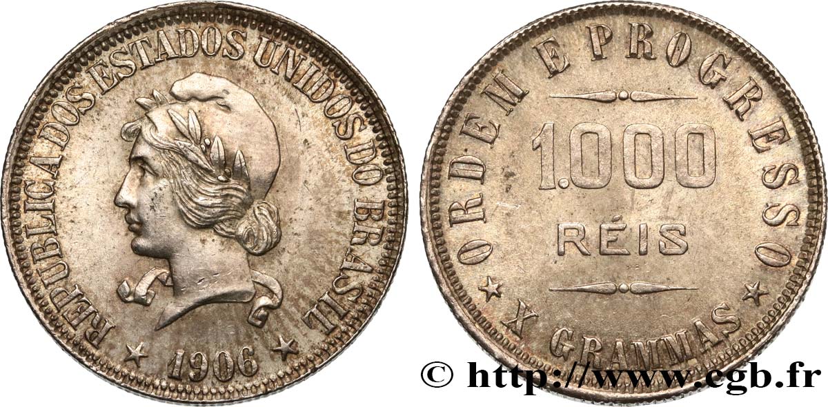 BRAZIL 1000 Reis 1906  MS 