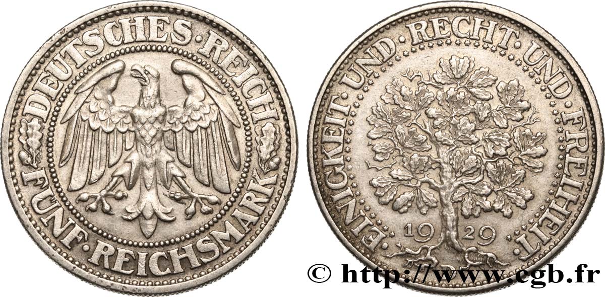 GERMANY 5 Reichsmark 1929 Munich AU 