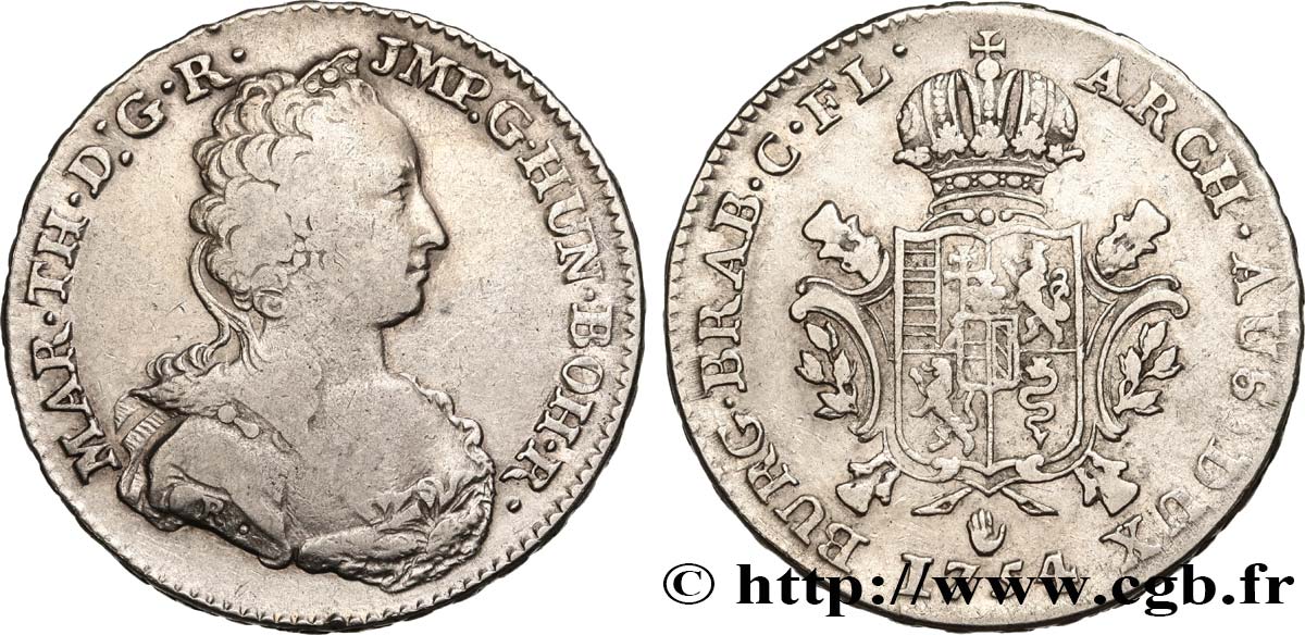 BÉLGICA - PAíSES BAJOS AUSTRíACOS 1/2 Ducaton Marie-Thérèse 1754 Anvers BC+ 