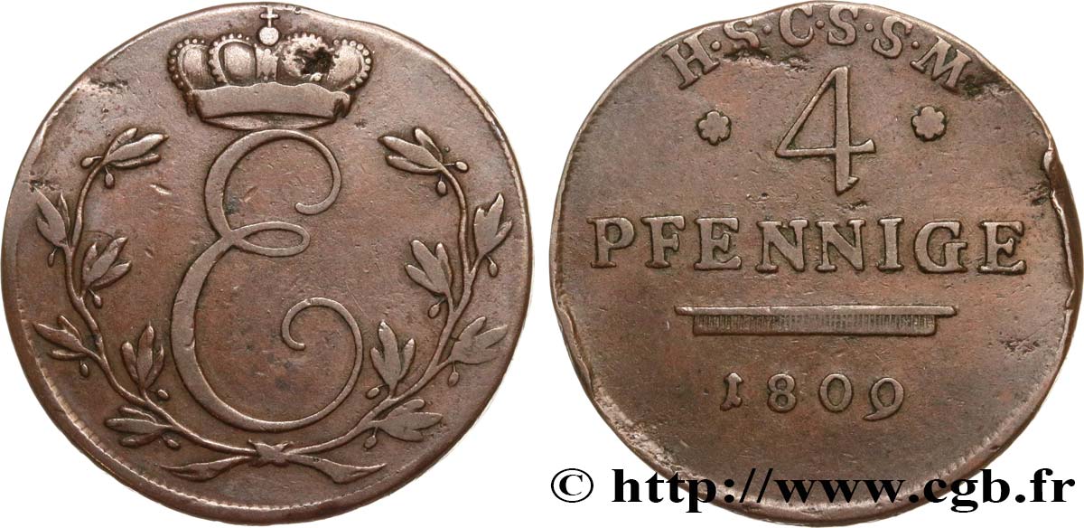 ALLEMAGNE - SAXE-COBOURG-SAALFELD 4 Pfennige Ernest Ier 1809  TB 
