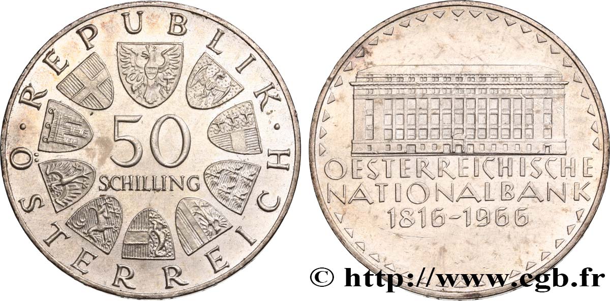 AUSTRIA 50 Schilling 150e anniversaire de la banque nationale autrichienne 1966  MS 