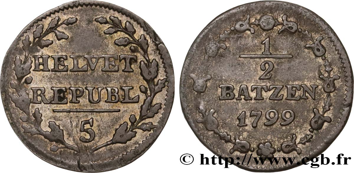SUIZA - REPÚBLICA HELVÉTICA 1/2 Batzen (5 Rappen) République Helvétique 1799 Berne - B BC+ 