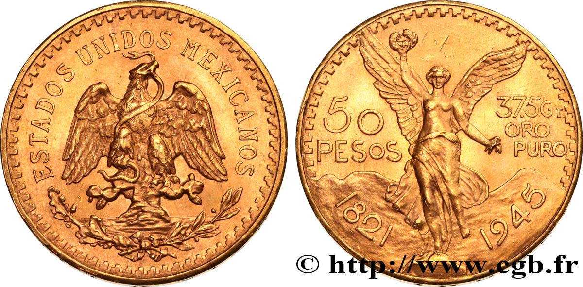 INVESTMENT GOLD 50 Pesos or 1945 Mexico SC 