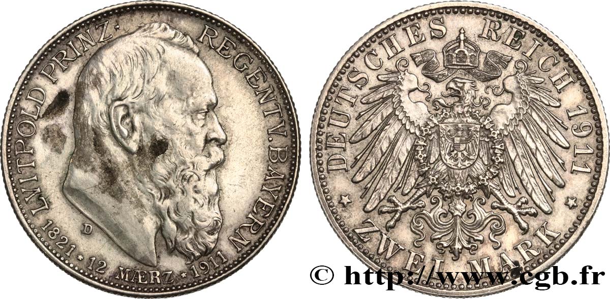 GERMANY - BAVARIA 2 Mark Léopold 1911 Munich AU 