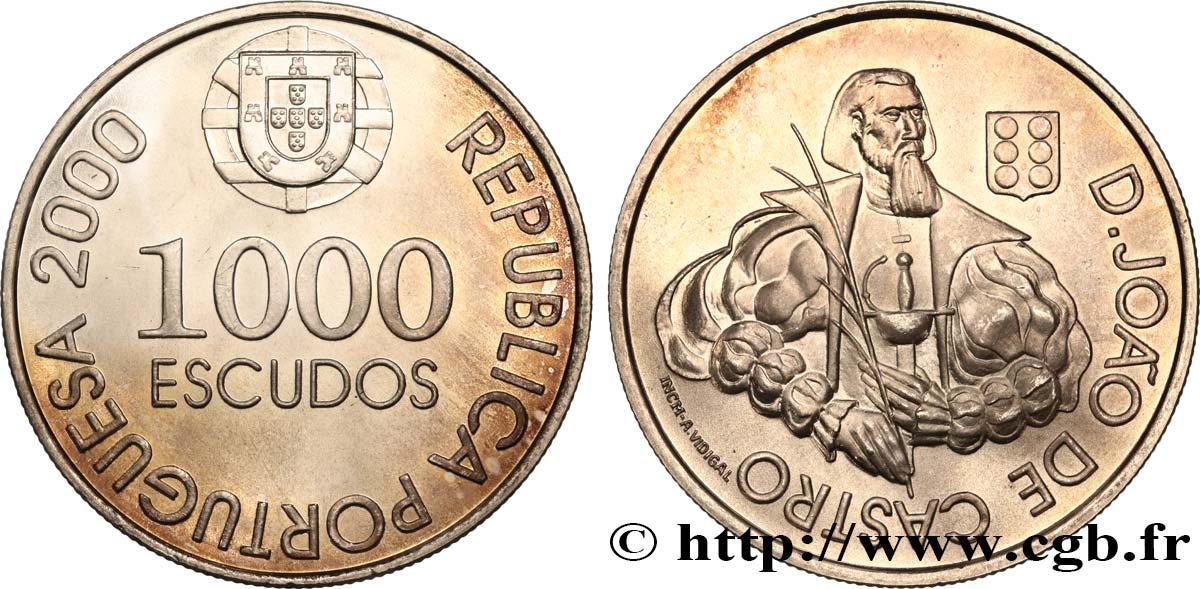 PORTOGALLO 1000 Escudos D. Joao de Castro, explorateur  de la mer Rouge et vice-roi des Indes  2000  MS 