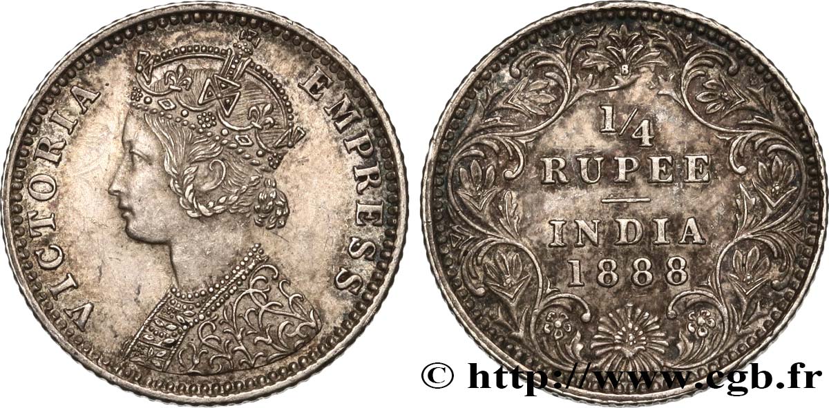 INDES BRITANNIQUES 1/4 Rupee (Roupie) Victoria 1888 Bombay SUP 