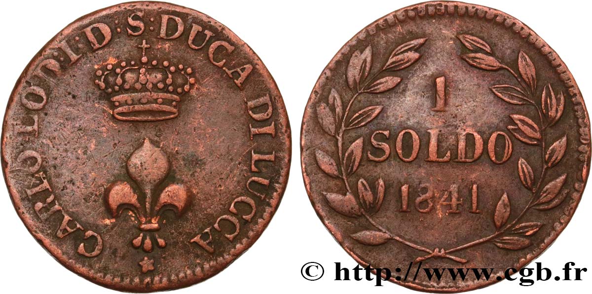 ITALY - LUCCA 1 Soldo Charles Ludovic de Bourbon 1841 Lucques XF 