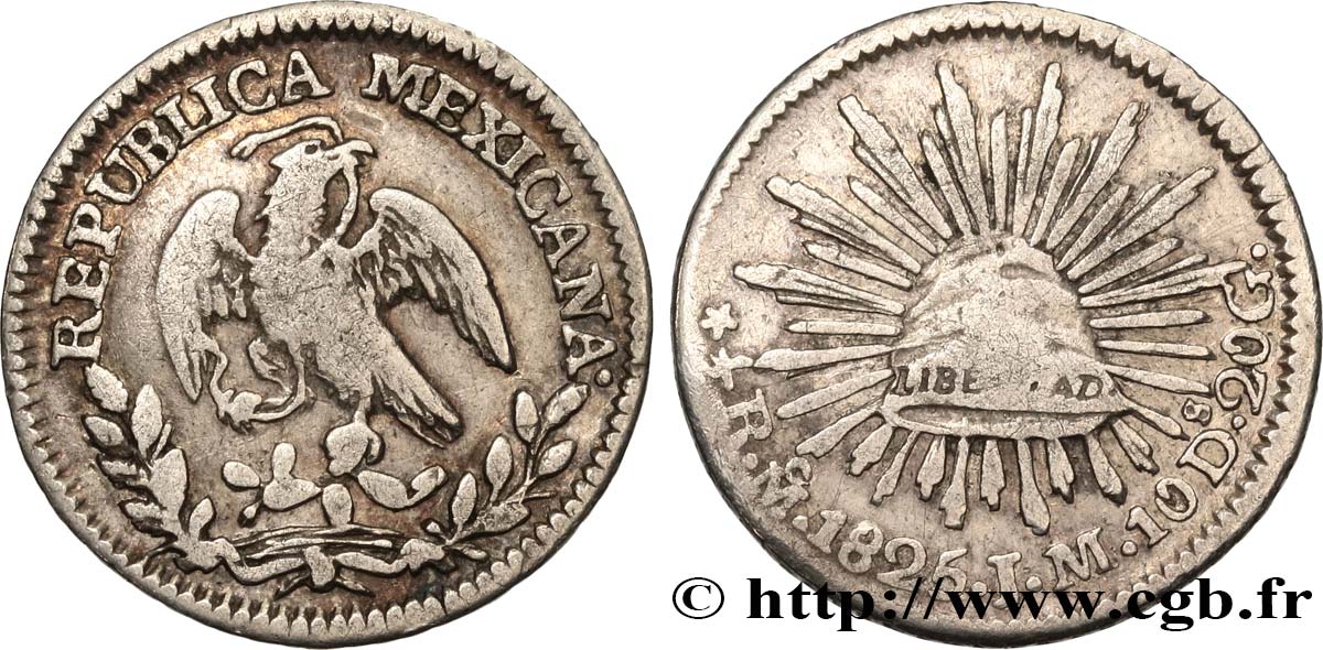 MEXICO - REPUBLIC 1/2 Real 1825 Mexico VF 