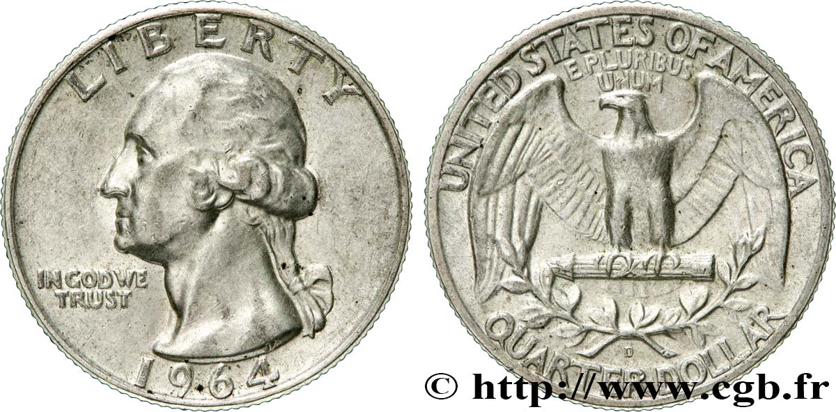 ÉTATS-UNIS D AMÉRIQUE 1/4 Dollar Georges Washington 1964 Denver SUP 