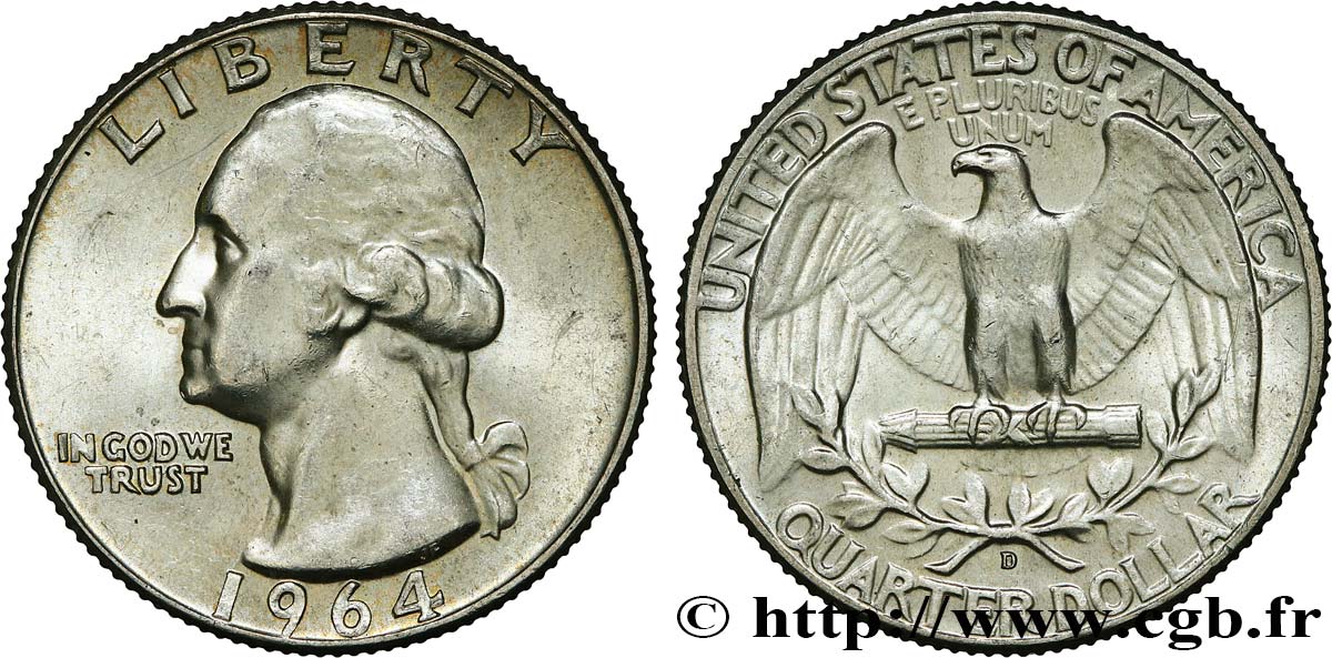 STATI UNITI D AMERICA 1/4 Dollar Georges Washington 1964 Denver SPL 
