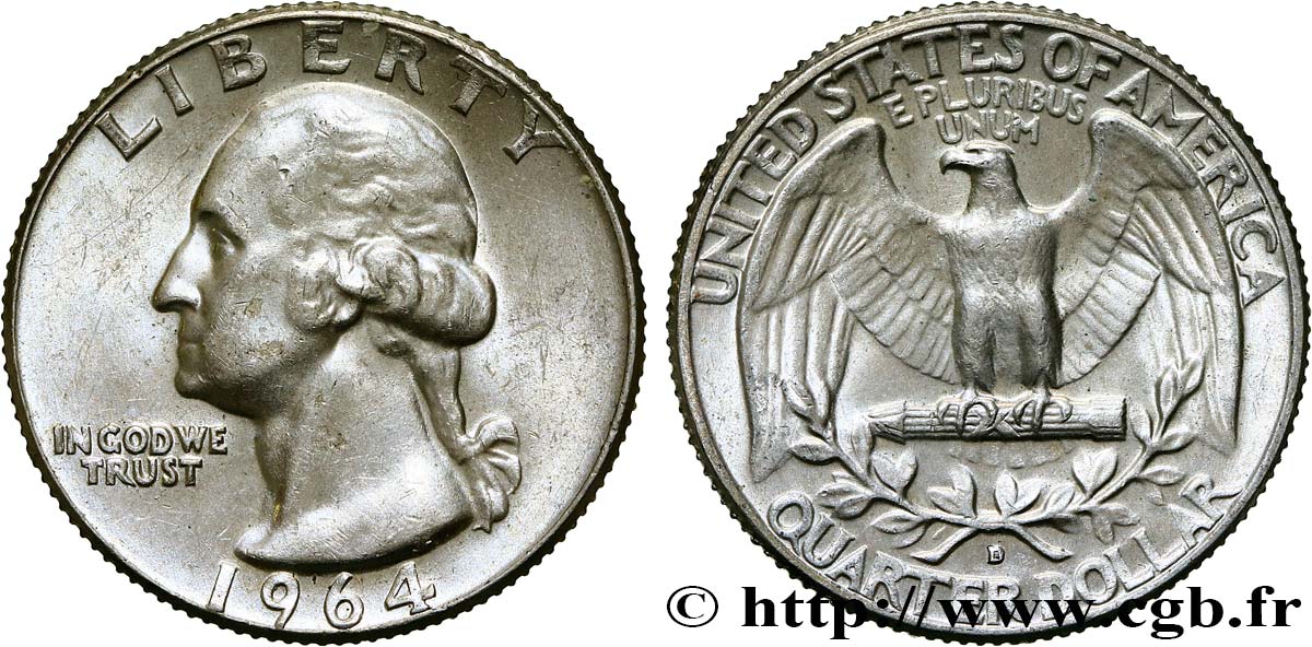 UNITED STATES OF AMERICA 1/4 Dollar Georges Washington 1964 Denver AU 