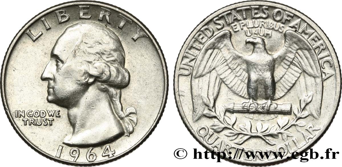 ESTADOS UNIDOS DE AMÉRICA 1/4 Dollar Georges Washington 1964 Philadelphie EBC 