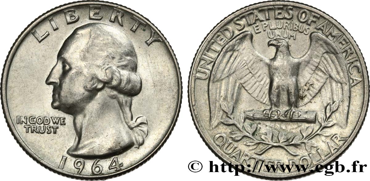 ÉTATS-UNIS D AMÉRIQUE 1/4 Dollar Georges Washington 1964 Philadelphie SUP 