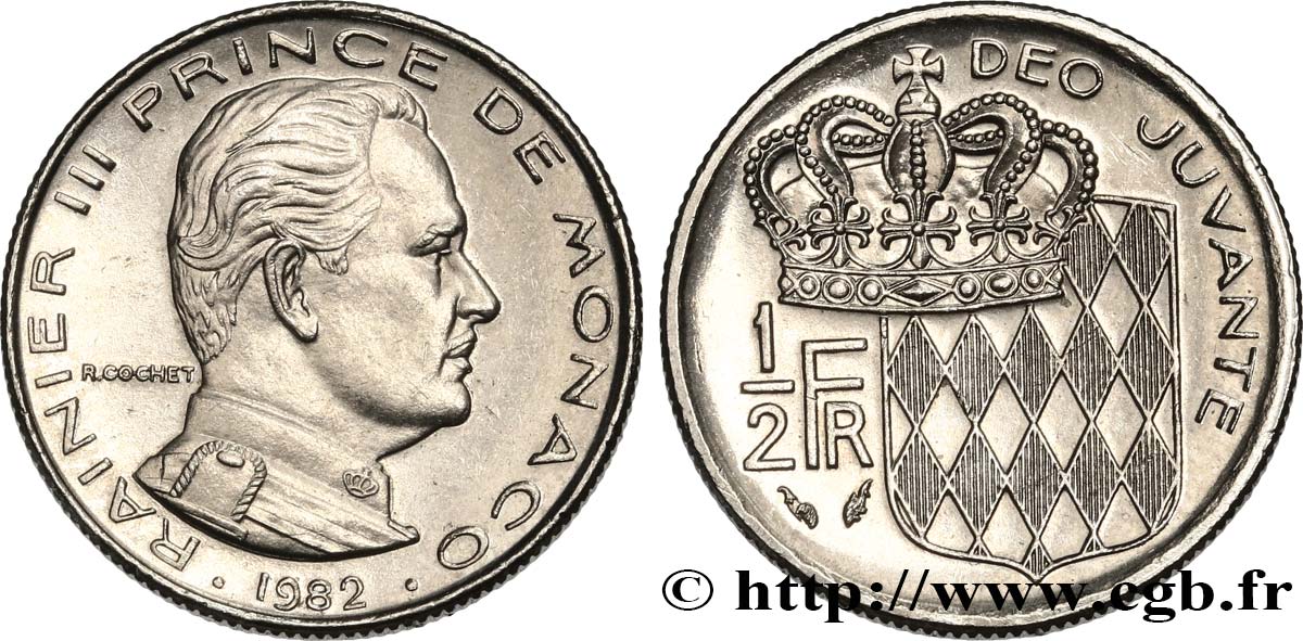 MONACO 1/2 Franc Rainier III  1982 Paris EBC 