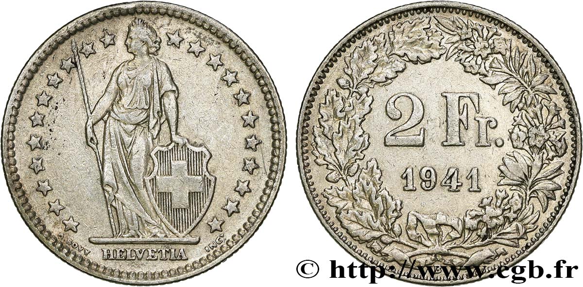 SUISSE 2 Francs Helvetia 1941 Berne - B TTB 