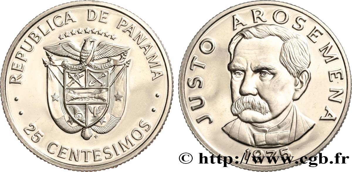 PANAMA 25 Centimos Proof Justo Arosmena 1975 Franklin Mint fST 