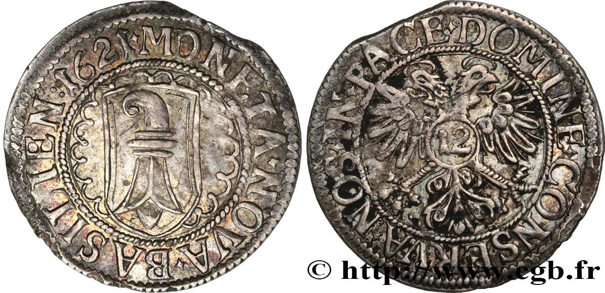 SUIZA - CIUDAD DE BASILEA 12 Kreuzer 1621  MBC/BC+ 
