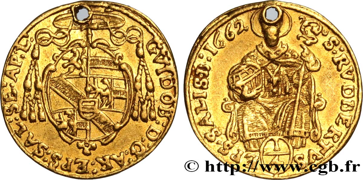 AUSTRIA - ARCHBISCHOP OF SALZBURG - GUIDOBALD VON THUN 1/4 Ducat 1662 Salzbourg q.SPL 