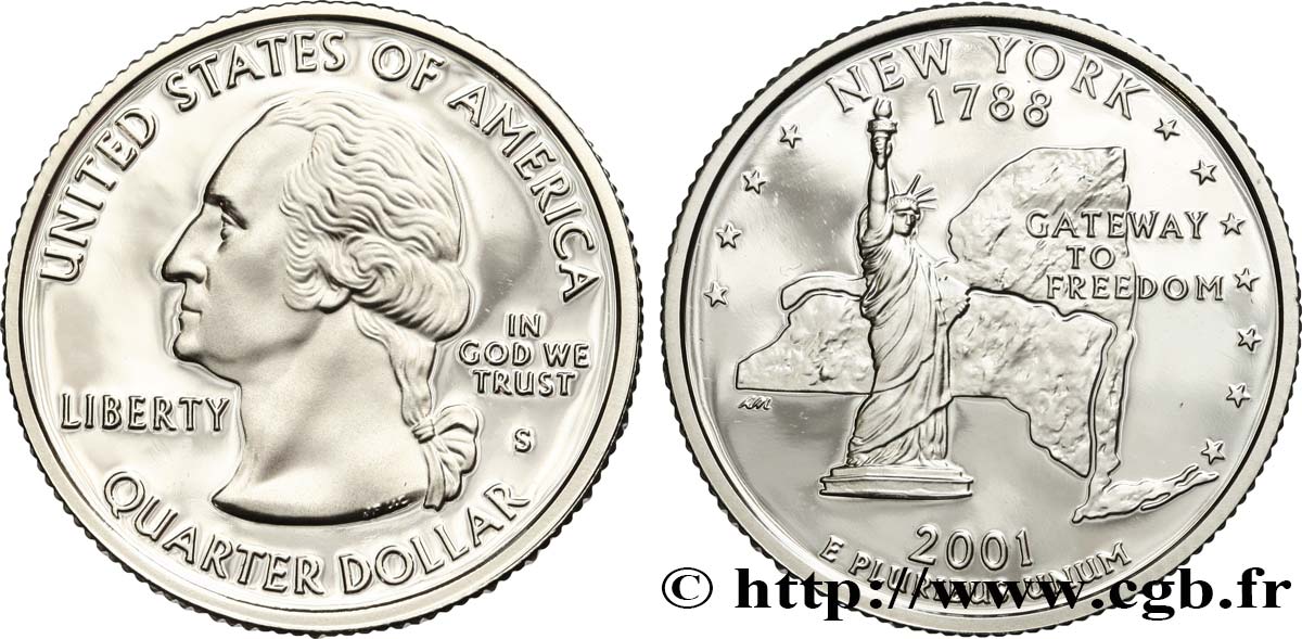 ÉTATS-UNIS D AMÉRIQUE 1/4 Dollar New-York - Silver Proof 2001 San Francisco SPL 