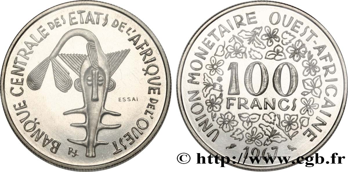 WEST AFRICAN STATES (BCEAO) Essai de 100 Francs 1967 Paris MS 