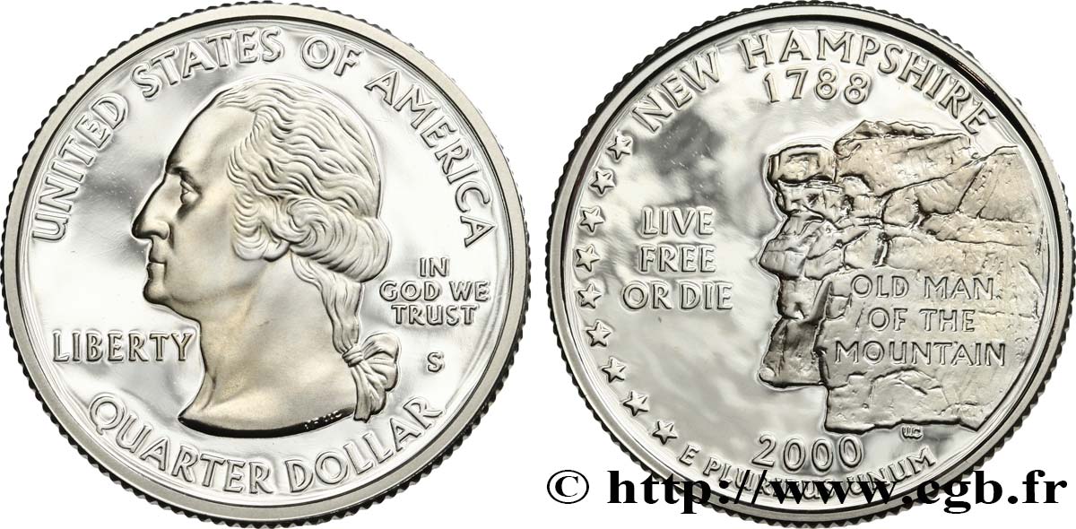 ÉTATS-UNIS D AMÉRIQUE 1/4 Dollar New Hampshire - Silver Proof 2000 San Francisco SPL 