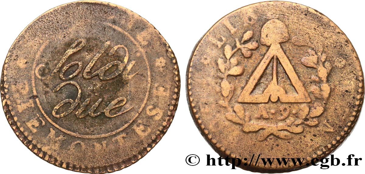 ITALIE - RÉPUBLIQUE PIÉMONTAISE 2 Soldi Piemont  an 9 1801  TB 