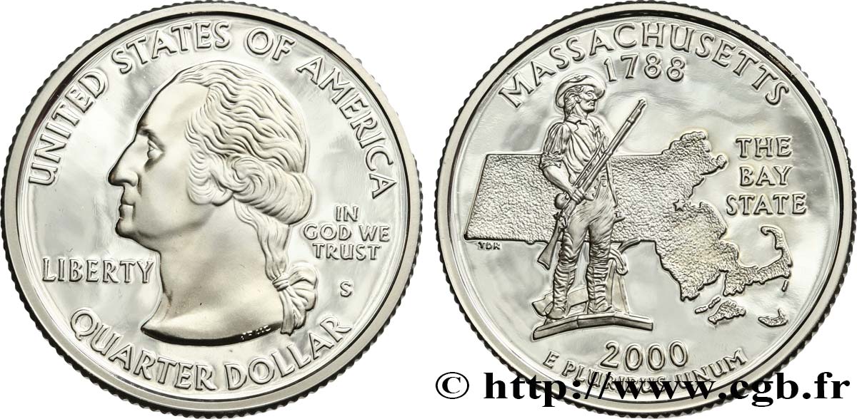 ÉTATS-UNIS D AMÉRIQUE 1/4 Dollar Massachusetts - Silver Proof 2000 San Francisco SPL 
