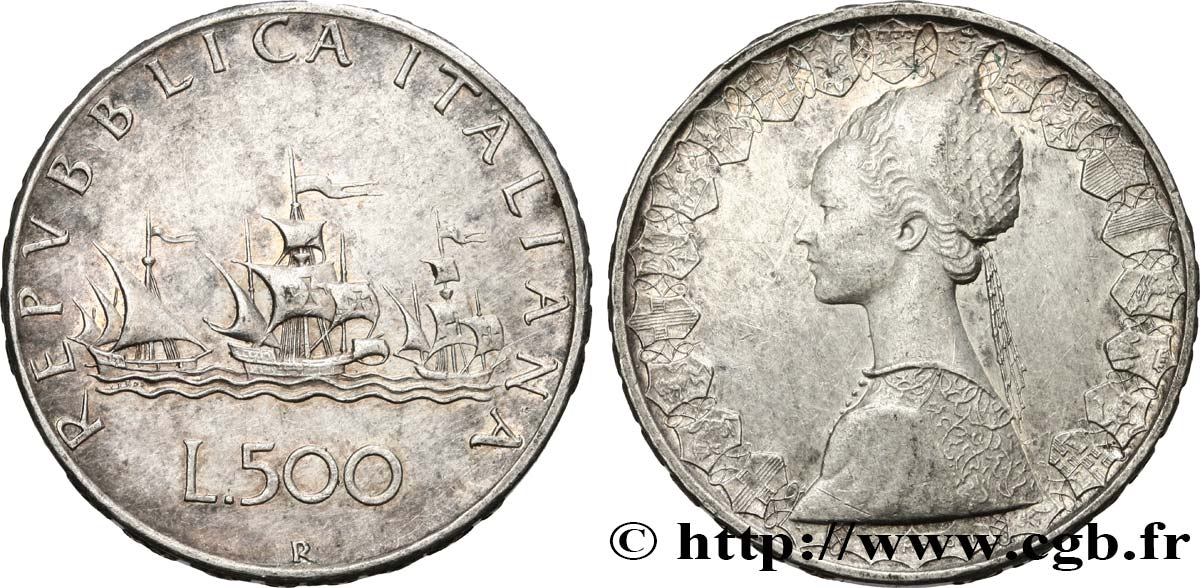 ITALIE 500 Lire “caravelles” 1966 Rome TTB+ 